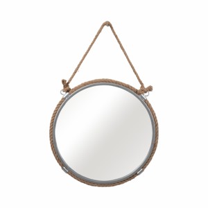 Specchio da parete rotondo con cornice in corda, metallo e vetro, da appendere per decorare camera da letto e bagno - Product Image 1
