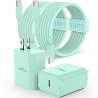 Bloc de charge USB-C super rapide 45W avec câble extra long de 10 pieds pour téléphone 17/16 Pro Max/Plus/15 Series - Violet