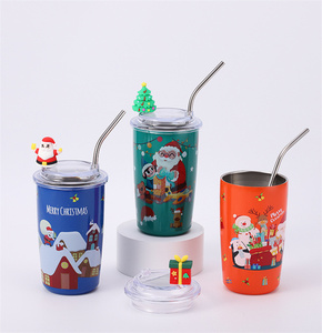 <span class=keywords><strong>Kids</strong></span> <span class=keywords><strong>Cute</strong></span> Milk Cup Presentes de Natal 460ML Stainless Steel Tumbler Mug Canecas de parede dupla com tampa de palha para aniversário - Product Image 2