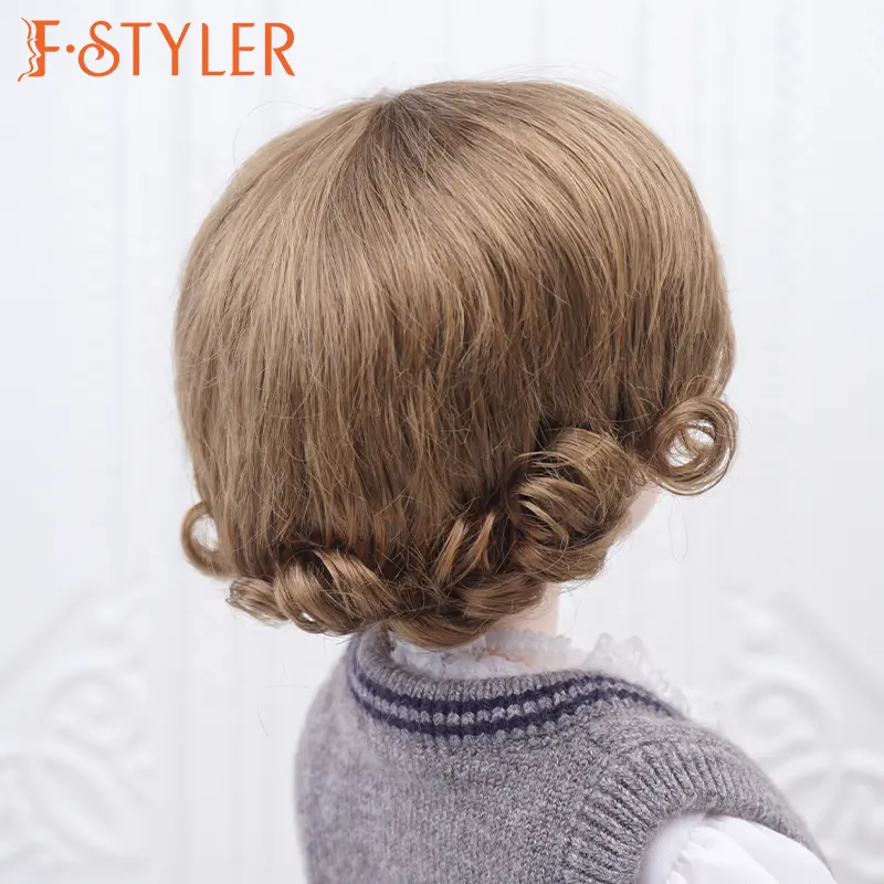 Fstiler - Peruca de cabelo sintética para bonecas, acessórios para bonecas BJD, mini Bjd curto e ondulado, venda em massa personalizada de 18 polegadas