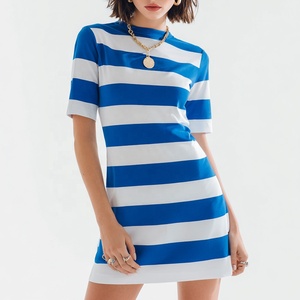 <span class=keywords><strong>Vestito</strong></span> alla moda estivo da donna Slim-fit <span class=keywords><strong>blu</strong></span> <span class=keywords><strong>a</strong></span> <span class=keywords><strong>righe</strong></span> bianche abito elegante in morbido tessuto girocollo <span class=keywords><strong>a</strong></span> manica corta abito Casual da donna - Product Image 5