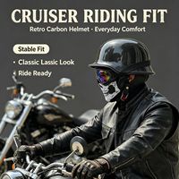 Casque Demi-Coque en Fibre de Carbone - Design Cyberpunk pour Moto Urbaine, Tissage Carbone 12K, Certifié 3C, Léger, Ouvert
