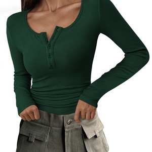 Ropa de Mujer, Tops, Camisetas de Punto de Manga Corta, Otoño 2025, Botones, Tejido Acanalado, Corte Regular, Casual, Verano, Secado Rápido, Antiarrugas - Product Image 2