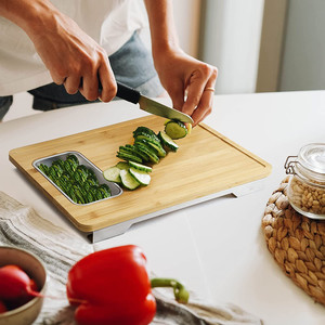 Ustensiles de cuisine Extra Largeo Prep <span class=keywords><strong>Planche</strong></span> à découper Évier de vidange <span class=keywords><strong>Planche</strong></span> à découper détachable en bambou biologique <span class=keywords><strong>avec</strong></span> conteneurs et <span class=keywords><strong>passoire</strong></span> - Product Image 5