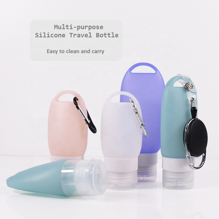 Popular Travel Silicone Bottle Shampoo Bottle with Carabiner Keychain Leak proof Portable Custom Logo Silicone Refillable Bottle