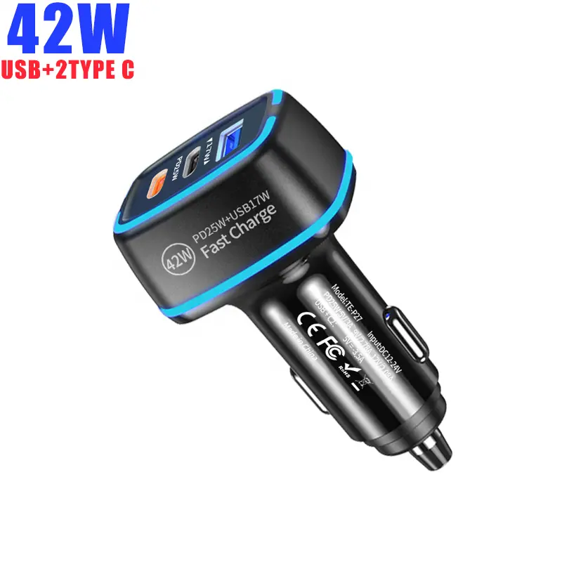 42W Car Charger fast Quick Charge 3 Ports Type C QC 3.0 PD Charger USB dual PD car Charger for iPhone for Huawei for Samsung