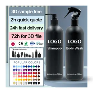 Flacone Spray in plastica HDPE nero opaco vuoto personalizzato 500ml Shampoo per la cura dei capelli bottiglie di plastica per capelli