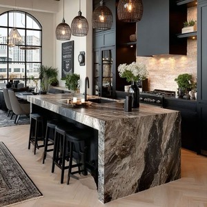 Îlot de cuisine Lumina 2026 Hot Eco personnalisé - Plateau extensible en <span class=keywords><strong>ardoise</strong></span> de qualité <span class=keywords><strong>alimentaire</strong></span>, bois massif, multi-portes, conception 3D gratuite, garantie 5 ans - Product Image 4