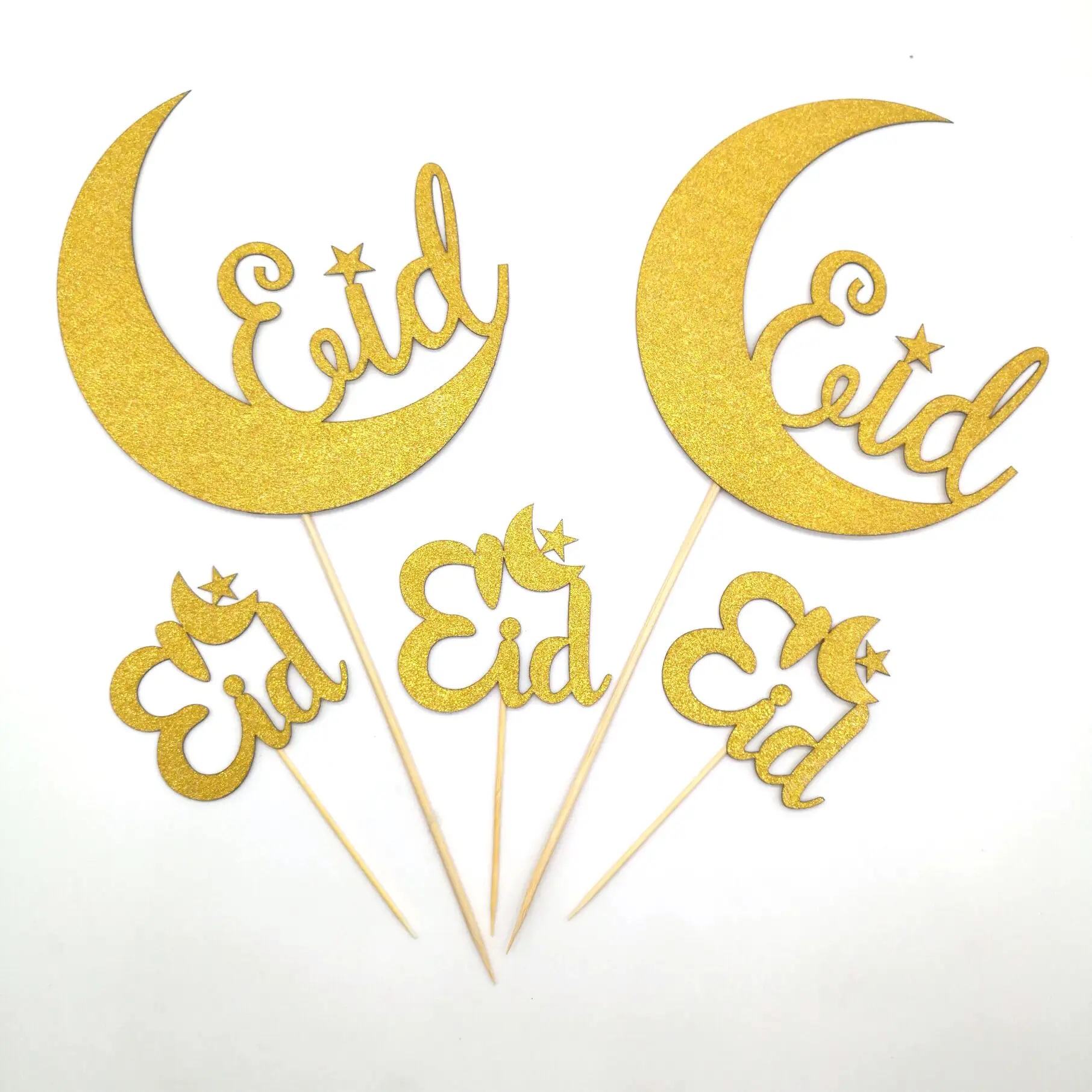 Palmy Ramadan Cake Topper Gouden Strook Glitter Papier Maan Star Eid Mubarak Cake Topper Cupcake Voor Ramadan Decoratie Set