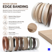 Bande de chant PVC effet bois chêne brillant, finition brillante, facile à nettoyer, résistante aux rayures, pour mobilier moderne