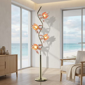 Interior Styling Lotus Flower <b>Floor</b> <b>Lamp</b>, Curvy Golden Rod 4 Glowing <b>Pink</b> Acrylic Lotus Decor <b>Lamp</b> for Showroom - Product Image 4