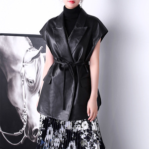 Gilets <span class=keywords><strong>sans</strong></span> manches <span class=keywords><strong>en</strong></span> <span class=keywords><strong>cuir</strong></span> véritable, pour femmes, gilet surdimensionné, - Product Image 4