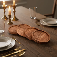 Ensemble de 4 dessous-de-verre ronds en bois d'acacia naturel pour la décoration de table basse, cadeau de pendaison de crémaillère, dessous-de-verre pour la cuisine et la maison neuve