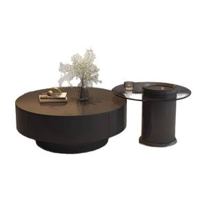 Juego de Mesa de Centro de Piedra Minimalista Moderno, Redonda, Negra, Muebles de Sala de Estar para Apartamentos y Casas Pequeñas - Product Image 1