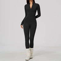 Combinaison Femme en Gros à Fermeture Éclair Intégrale, Col Montant, Manches Longues avec Trous pour les Pouces, Jambes Évasées, Couleur Unie, Tenue de Sport