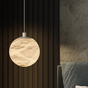 Texture Nature Marble Alabaster Ball Modern Living Room Bedside Pendant Lamps Lights Decoration For Home Decor Luxury Light