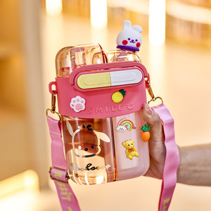 Garrafa de Água Infantil Portátil Tipo Canudo Kawaii para Caminhadas, Design Fofo em Plástico, Capacidade de 701-800ml - Product Image 4