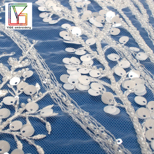 Sang trọng Châu Phi trắng Sequins đính cườm <span class=keywords><strong>Net</strong></span> Tulle lưới ren vải Nigeria thêu hạt sequin Wedding Dress ren vải - Product Image 5