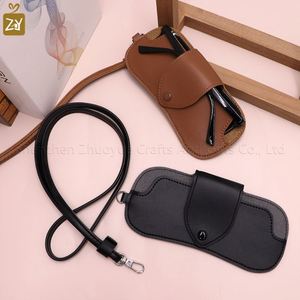 Universal Fit Leather <b>Glasses</b> <b>Case</b> Handmade Sunglass Bag With Strap PU Soft Leather Sunglasses Bag With Strap - Product Image 3
