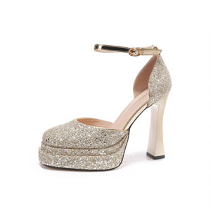 Glitter Mary Jane Pumps Block <b>Heel</b> Ankle Strap <b>Round</b> <b>Toe</b> High <b>Heel</b> Fashion Dress Shoes - Product Image 5