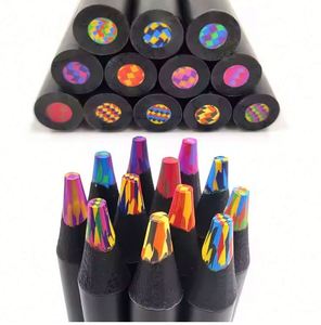 12-Color <b>Wooden</b> Pencil Set With Black and <b>Rainbow</b> Colored Leads Multicolored Pencils Coloring Books for Artists Students - Product Image 1