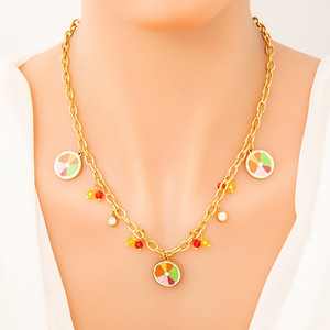 Collana in acciaio inossidabile con clavicola in oro reale 18k con ciondolo in stile rurale da donna SongYi - Product Image 1