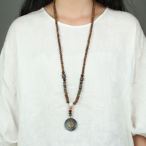 Pendentif et collier de perles en bois de Mala bouddhiste du népal, bijoux porte-bonheur ethnique bohème <span class=keywords><strong>bouddha</strong></span> pour femmes et hommes, nouvelle collection - Product Image 4