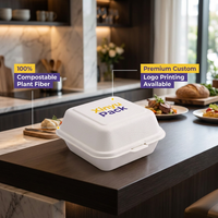 Scatola per Hamburger e Sushi Personalizzata con Logo, in Bagassa di Canna da Zucchero, Monouso, Ecologica, Resistente, per Asporto, Adatta a Microonde e Congelatore