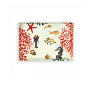 Plateau en laque à motif océanique en gros, plateau de service ou décoratif avec deux compartiments Artisanat du Vietnam - Product Image 3