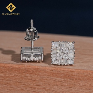 Trendy Jewelry Square Shape Stud <b>Earrings</b> 925 <b>Silver</b> Moissanite Mix Cut Diamond <b>Earrings</b> Hip Hop Jewelry - Product Image 2