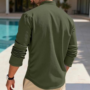 Polo de Hombre con Textura Waffle, Manga Media, Cuello Alto con Botones, Transpirable, Casual, para Negocios, Corte Holgado, 100% Poliéster - Product Image 2