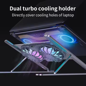 Ergonomic Height <b>Stands</b> Portable Aluminium Cooling Pads <b>Laptop</b> <b>Stand</b> Wholesale OEM <b>Adjustable</b> Foldable Tablet With Dual USB Fans - Product Image 3