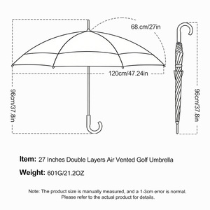 Paraguas de Golf de Lujo con Apertura Automática, Doble Toldo, Resistente al Viento e Impermeable, con Mango Curvo de Madera y Tela Pongee, con Logotipo - Product Image 2