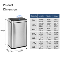 Poubelle automatique 30L - 80L en acier inoxydable avec capteur intelligent, bac à déchets, poubelle de cuisine intelligente