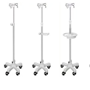 Support IV réglable en hauteur, épaissi, mobile, en ABS avec roulettes, quatre crochets et cinq pieds, vente en gros usine. - Product Image 1