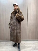 Manteau chaud mi-long d'hiver pour femmes-Parka réversible en fourrure de lapin véritable pour femmes-Manteau long