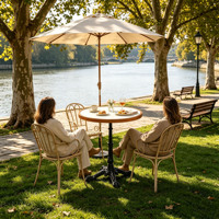 Table d'extérieur en pierre de marbre ronde, design simple et durable, idéale pour balcon, terrasse et espaces de repas en plein air