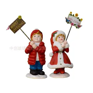 圣诞装饰供应商玻璃纤维圣诞老人雪人雕像可爱圣诞Eif摆件