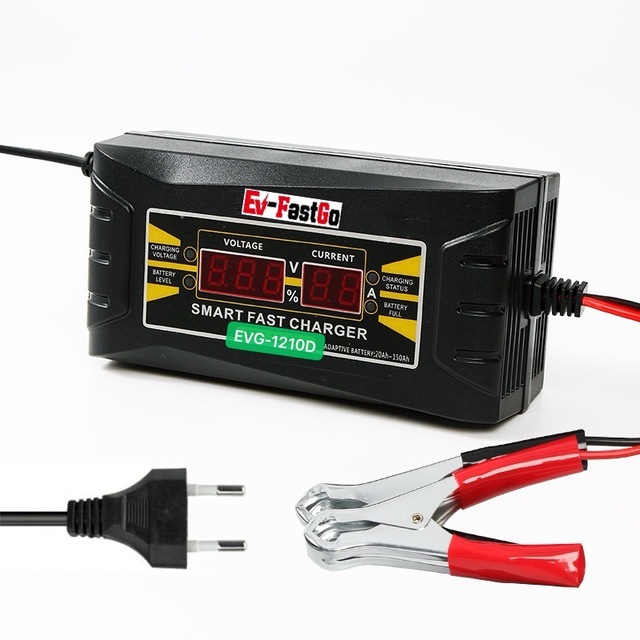 12V 10A Solar Lead Acid Lithium Smart Battery Charger with Fast Charging for Electric Bike Tricycle E-Vehicle