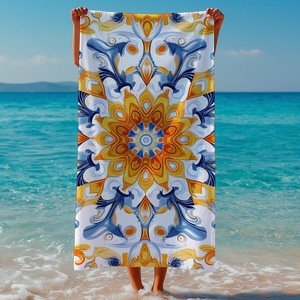 Serviette de plage à imprimé géométrique mandala orange, best-seller, grande taille, serviette de plage à sublimation florale pour les <span class=keywords><strong>vacances</strong></span> d'été à la piscine de l'hôtel - Product Image 4