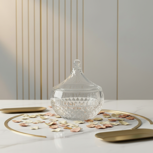 Großhandel Neues Design Modische Glas-Bonboniere mit <span class=keywords><strong>Deckel</strong></span> Gravierte Keks- und Obstschale in 3 Größen Lebensmittel-Aufbewahrungsbehälter-L - Product Image 4