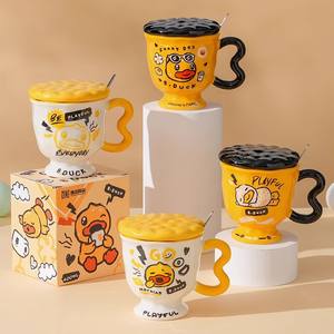 Zuo Mu Little Yellow Duck <b>Ceramic</b> <b>Mug</b> 400Ml With Lid Spoon Heat Resistant Office Home Gift Cup - Product Image 5