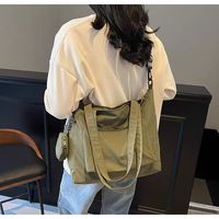 Bolso tote de nailon de color liso con cremallera y forro de poliéster, bolso de gran capacidad, ligero, estilo simple para llevar al hombro/cruzado