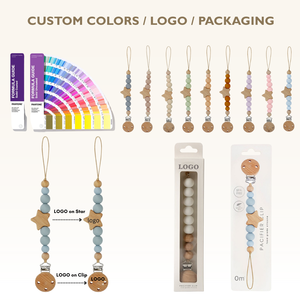 Venta caliente bebé chupete Clip titular Correa BPA libre silicona y <span class=keywords><strong>madera</strong></span> seguridad Breakaway cierre masticable bebé chupete Clip - Product Image 3