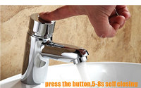 Robinet de lavabo chromé à poignée unique en laiton, à fermeture automatique et temporisée, à montage sur plan, style contemporain, vente chaude