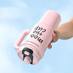 Custom Insulated Pink Stainless Steel American Style Vacuum <b>Flask</b> Tumbler <b>Straw</b> Cap Travel Use Thermo Handle 30OZ Camping - Product Image 3