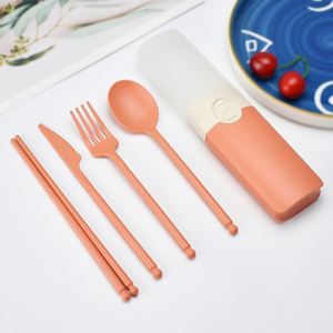 Ensemble de couverts en paille durable, quatre pièces, couteau, fourchette, cuillère, baguettes, design minimaliste, voyage en plein air, camping, cadeau portable - Product Image 6