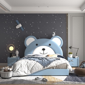NOVA moderne enfants garçons chambre ensemble mignon bleu <span class=keywords><strong>petit</strong></span> ours en forme de tête de <span class=keywords><strong>lit</strong></span> rembourrée en bois enfants <span class=keywords><strong>lit</strong></span> de rangement - Product Image 1