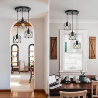 Lampe suspendue industrielle 3 lumières style ferme avec cordons réglables et cage métallique pour cuisine, expédiée depuis notre entrepôt aux États-Unis
