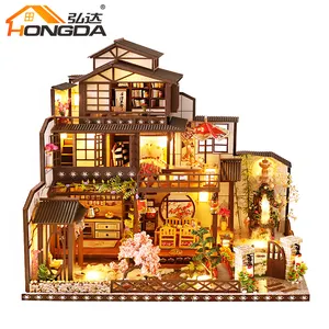 Guangzhou manufacturer wooden Chinese style doll house wholesale for children with furnitures